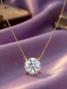 Ornate Jewels - 14K Yellow Gold 2.05 Carat Round Lab Grown Diamond Solitaire Necklace for Women, Girls