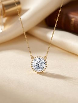 Ornate Jewels - 9K Yellow Gold 2.05 Carat Round Lab Grown Diamond Halo Necklace for Women