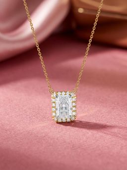 Ornate Jewels - 14K Yellow Gold 1.03 Carat Radiant Lab Grown Diamond Halo Necklace for Women & Girls