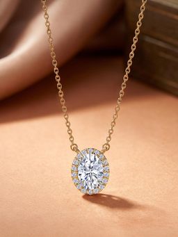 Ornate Jewels - 14K Yellow Gold 1.03 Carat Oval Lab Grown Diamond Halo Necklace for Women & Girls