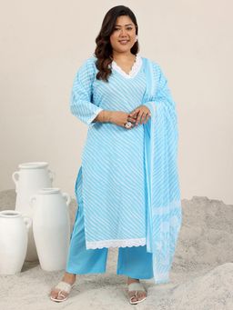 Extra love by Libas - Blue Printed Cotton Straight Kurta Sets for Women