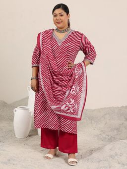 Extra love by Libas - Plus Size Women Red Printed Cotton Straight Kurta Sets for Women