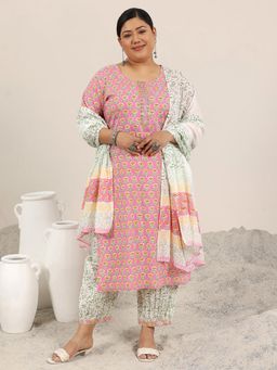 Extra love by Libas - Pink Printed Cotton Straight Kurta Sets for Women