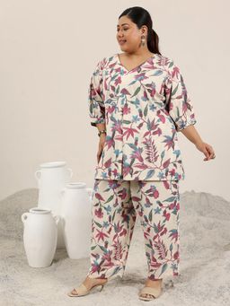 Extra love by Libas - Off White floral printed Co-ord Sets for Women
