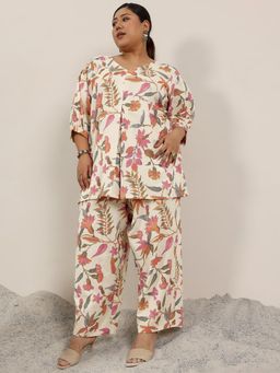 Extra love by Libas - Off White floral printed Co-ord Sets for Women