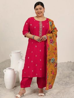 Extra love by Libas - Red Printed Silk Blend Straight Kurta Sets for Women