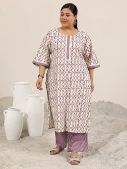 Extra love by Libas - Off White Printed Silk Blend Straight Kurta Sets for Women