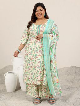 Extra love by Libas - Off White Printed Silk Blend Straight Kurta Sets for Women