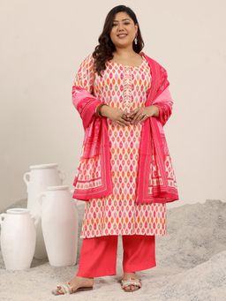 Extra love by Libas - Pink Printed Silk Blend Straight Kurta Sets for Women