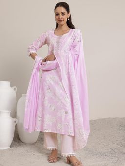Libas - Womens Floral Lavender Kurta With Pant And Dupatta (Set of 3)