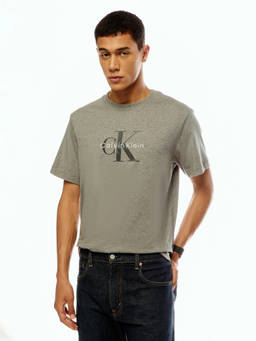 Calvin Klein - Men Grey Cotton Relaxed Fit T-Shirt