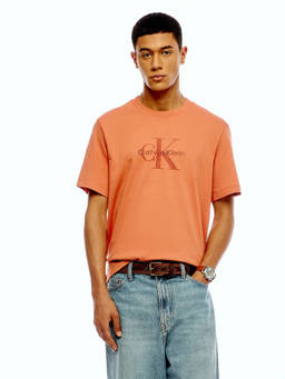 Calvin Klein - Men Orange Cotton Relaxed Fit T-Shirt