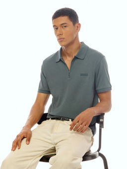 Calvin Klein - Men Grey Cotton Slim Fit Polo T-Shirt
