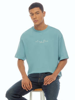 Calvin Klein - Men Blue Cotton Relaxed Fit T-Shirt