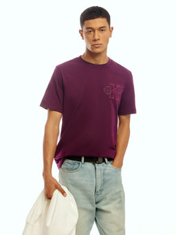 Calvin Klein - Men Purple Cotton Relaxed Fit T-Shirt