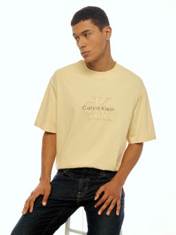 Calvin Klein - Men Yellow Cotton Relaxed Fit T-Shirt