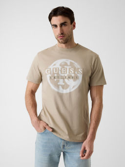 Guess - Men Beige Pure Cotton Regular Fit T-Shirt