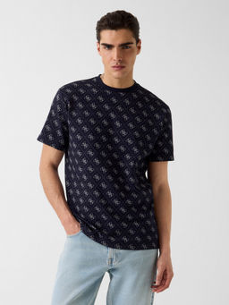 Guess - Men Blue Cotton Blend Regular Fit T-Shirt