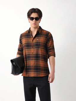 The Bear House - Men Brown Cotton Regular Fit Shirt
