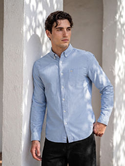 The Bear House - Men Blue Cotton Regular Fit Shirt
