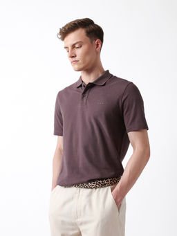 The Bear House - Men Purple Cotton Regular Fit Polo T-Shirt