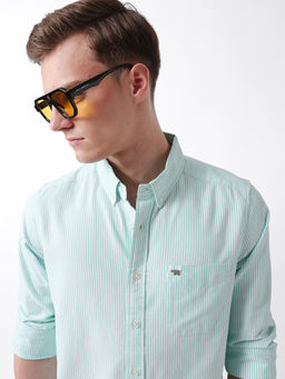 The Bear House - Men Green Cotton Regular Fit Shirt