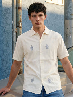 The Bear House - Men Off White Cotton Regular Fit Shirt
