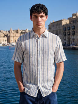 The Bear House - Men Blue Cotton Regular Fit Shirt