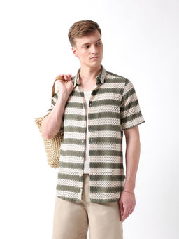 The Bear House - Men Green Cotton Regular Fit Shirt