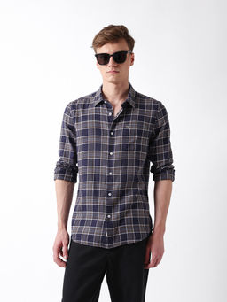 The Bear House - Men Navy Blue Cotton Slim Fit Shirt