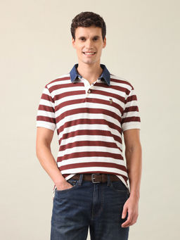 U.S. Polo Assn. Denim Co. - Men Brown Cotton Slim Fit Polo T-Shirt