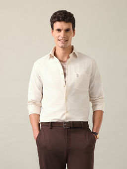 U.S. POLO ASSN. - Men Off White Cotton Tailored Fit Shirt