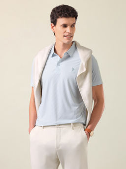 U.S. POLO ASSN. - Men Blue Nylon Slim Fit Polo T-Shirt
