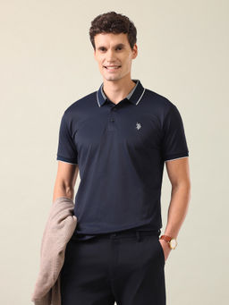 U.S. POLO ASSN. - Men Blue Nylon Slim Fit Polo T-Shirt