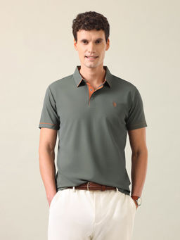 U.S. POLO ASSN. - Men Green Nylon Slim Fit Polo T-Shirt