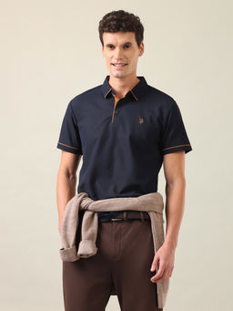 U.S. POLO ASSN. - Men Blue Nylon Slim Fit Polo T-Shirt