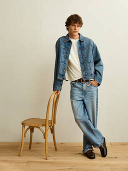 American Eagle - Men Blue Cotton Blend Relaxed Fit Jacket