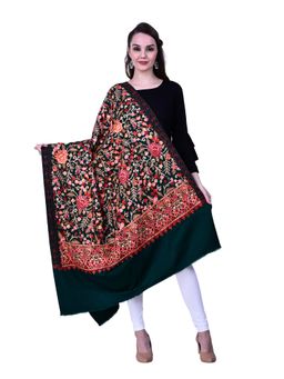 SWI STYLISH - Green Aari Embroidered Kashmiri Shawl