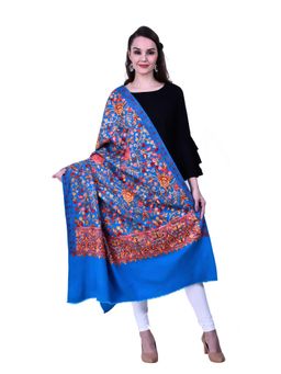 SWI STYLISH - Turquoise Aari Embroidered Kashmiri Shawl