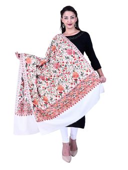 SWI STYLISH - White Aari Embroidered Kashmiri Shawl