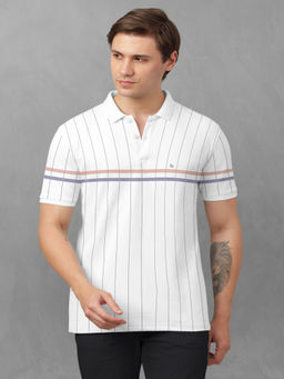 BULLMER - White Trendy Graphic Printed Collar Polo Neck T-Shirt for Men
