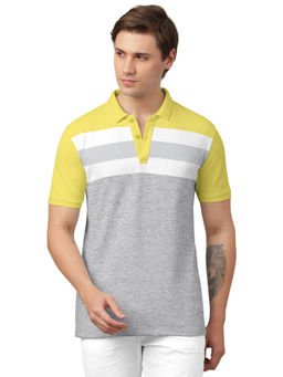 BULLMER - Yellow Trendy Colorblock Printed Collar Polo Neck T-Shirt for Men