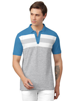 BULLMER - Turquoise Trendy Colorblock Printed Collar Polo Neck T-Shirt for Men