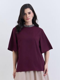 Styli - Women Purple Regular Fit Regular Length Plain Top