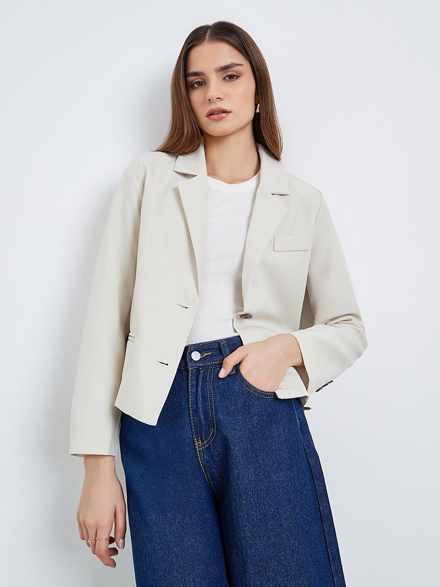 styli Women Off White Regular Single Breasted Blazer-picture-38