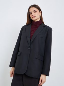 Styli - Women Black Single Breasted Longline Regular Fit Blazer