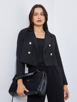 Styli - Women Double Breasted Crop Length Regular Fit Blazer