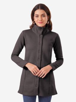 Bonjour - Women's Charcoal Buttoned Winter Long Jacket