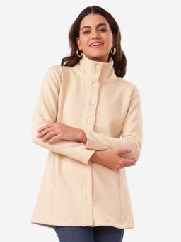 Bonjour - Women's Beige Buttoned Winter Long Jacket