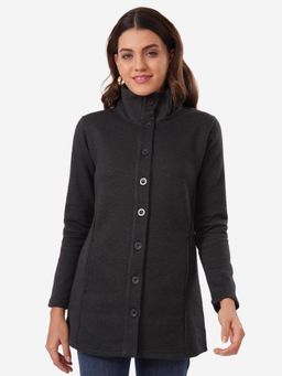 Bonjour - Women's Black Buttoned Winter Long Jacket
